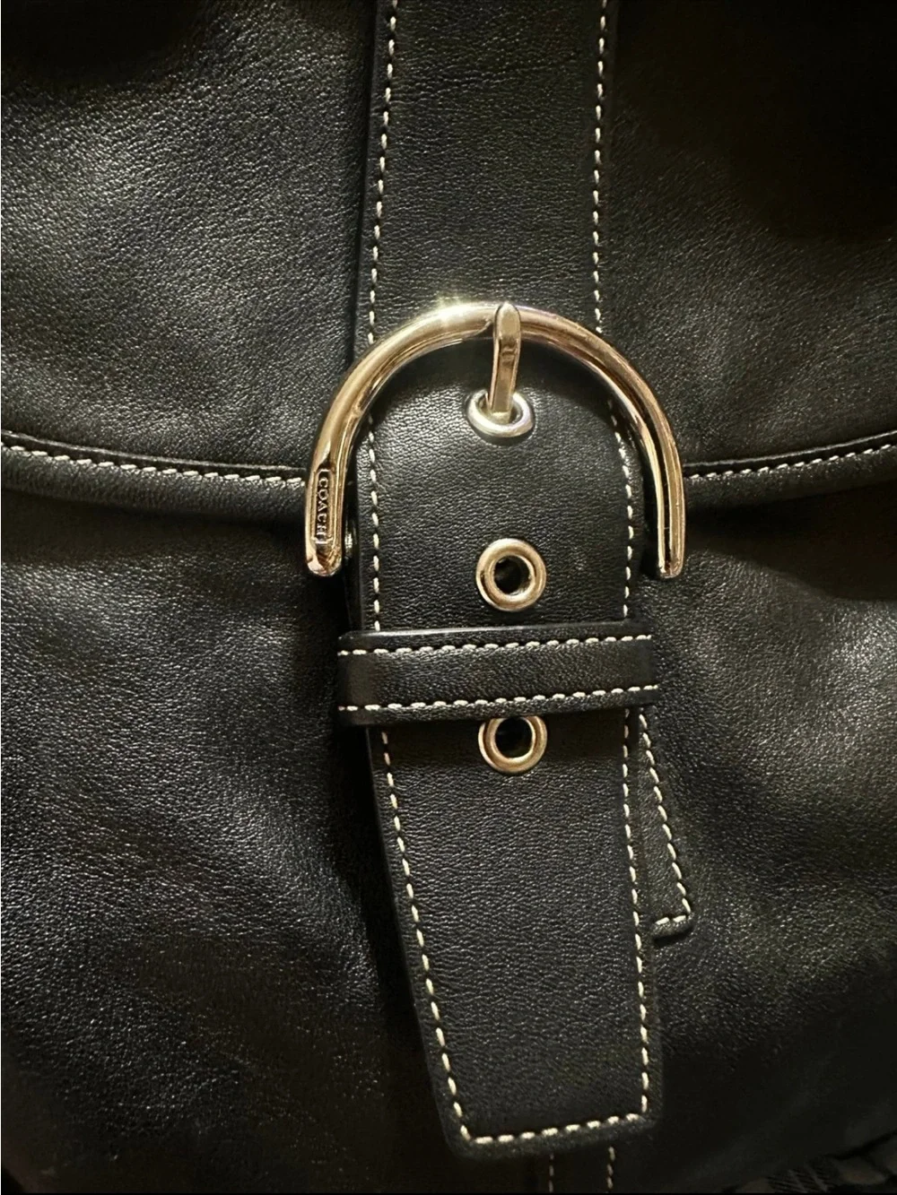Black Leather Buckle-Front Shoulder Bag